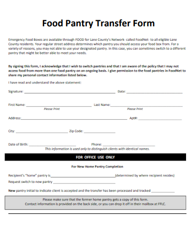 sample food pantry transfer form template