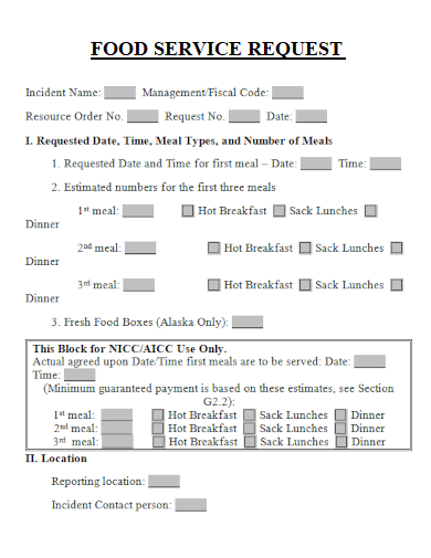 sample food service request template