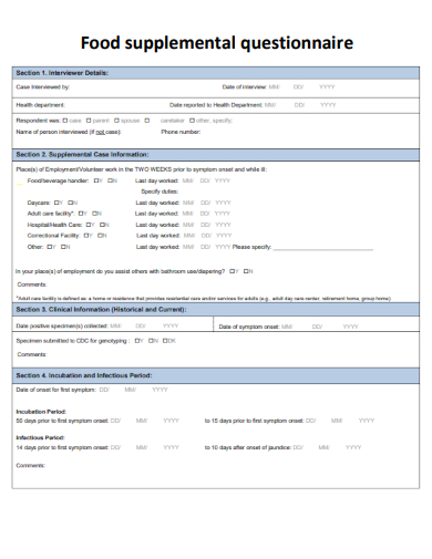 sample food supplemental questionnaire template