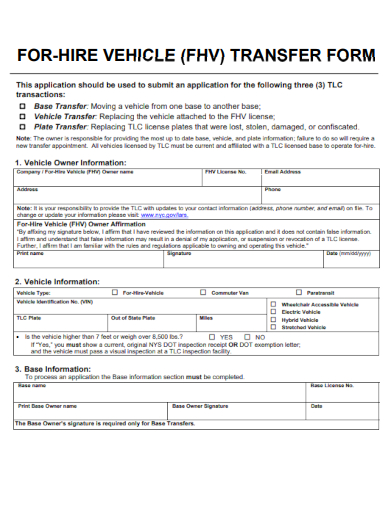 sample for hire vehicle transfer form template