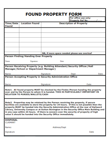 sample found property form template