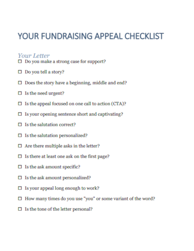 sample fundraising appeal checklist template