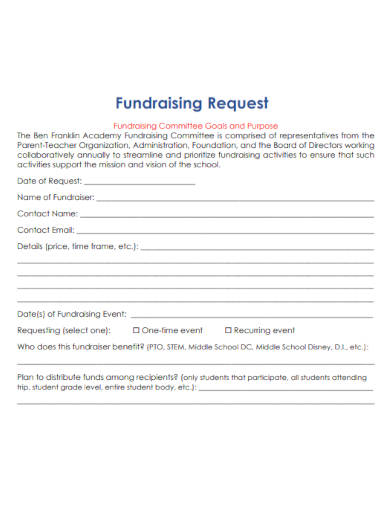sample fundraising committee goals request template