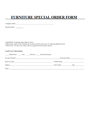 sample furniture special order form template