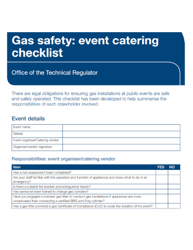 sample gas safety event catering checklist template