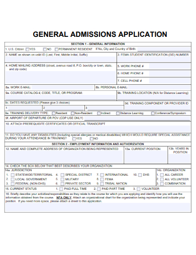 sample general admission application form template