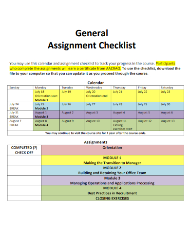 sample general assignment checklist template