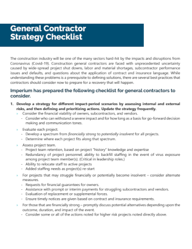 sample general contractor strategy checklist template