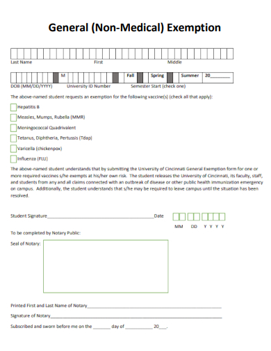 sample general non medical exemption form template