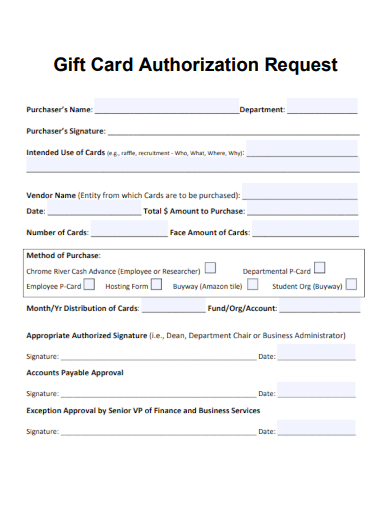sample gift card authorization request template