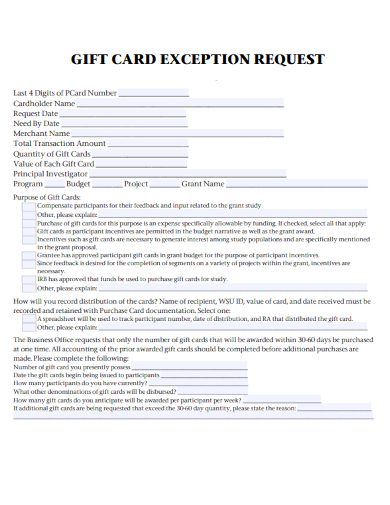 sample gift card exception request template