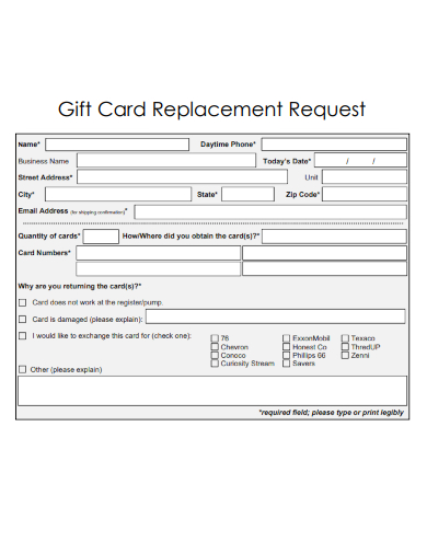 sample gift card replacement request template