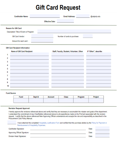 sample gift card request basic template