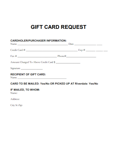 sample gift card request general template