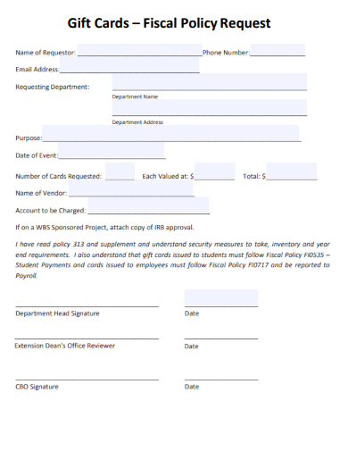 sample gift cards fiscal policy request template