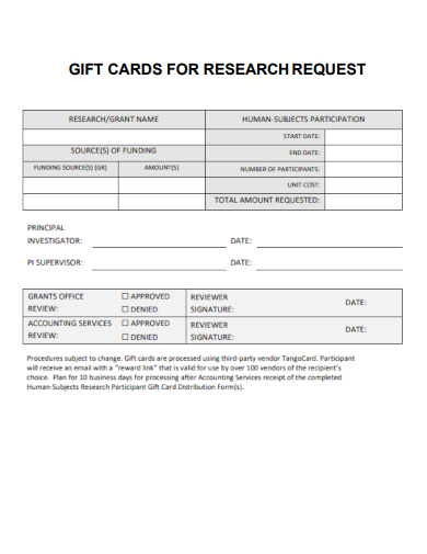 sample gift cards for research request template