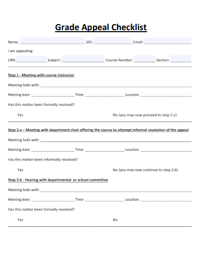 sample grade appeal checklist template