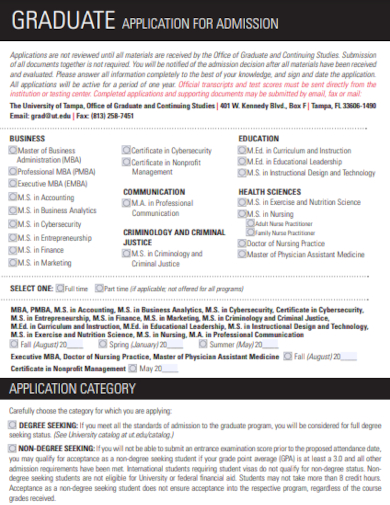 sample graduate admission application form template