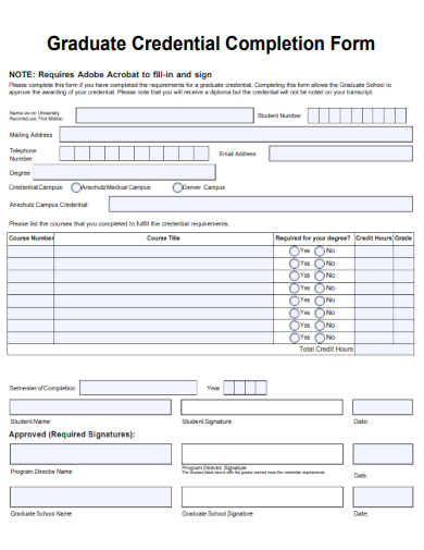 sample graduate credential completion form template