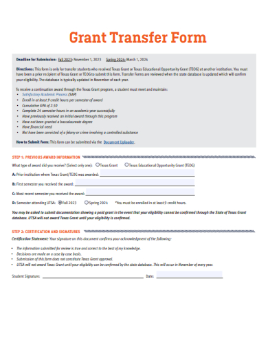 sample grant transfer form template