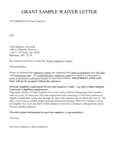 sample grant waiver letter template
