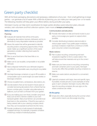 sample green party checklist templates