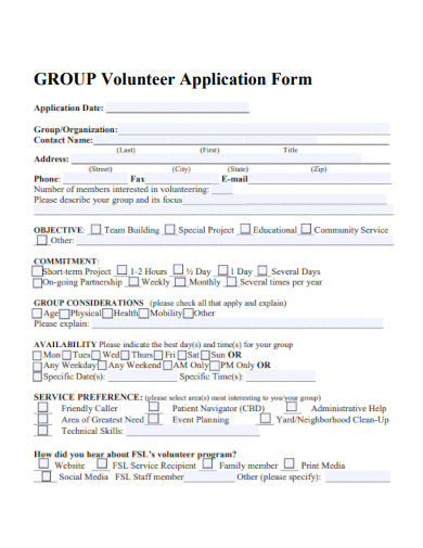 sample group volunteer application form template
