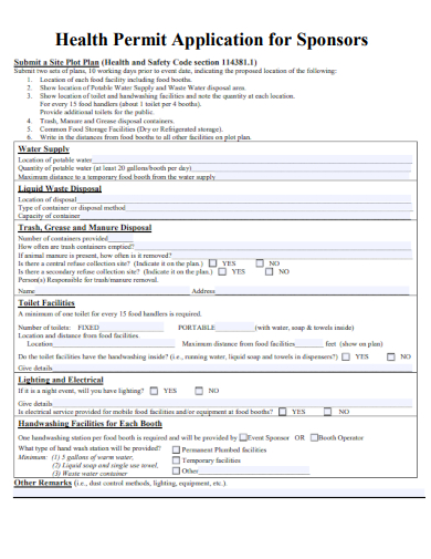 sample health permit application for sponsors template