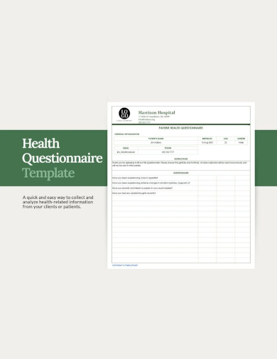 sample health questionnaire template