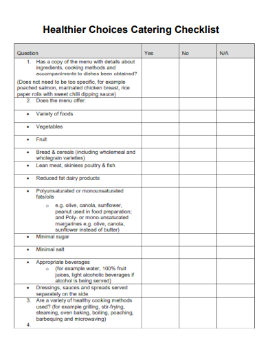 sample healthier choices catering checklist template
