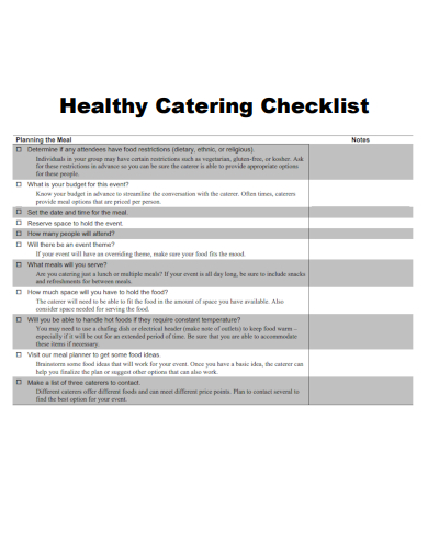 sample healthy catering checklist template