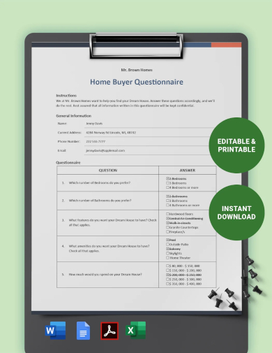 sample home buyer questionnaire template