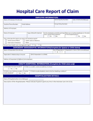 sample hospital care report of claim template
