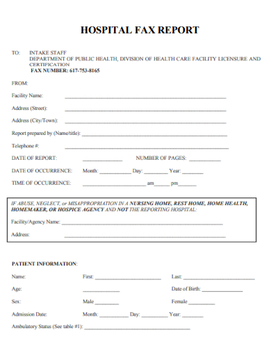 sample hospital fax report template