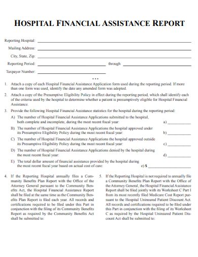 sample hospital financial assistant report template