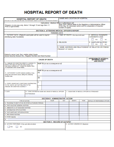 sample hospital report of death templates