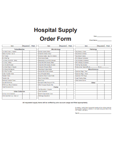 sample hospital supply order form template