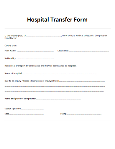 sample hospital transfer form template