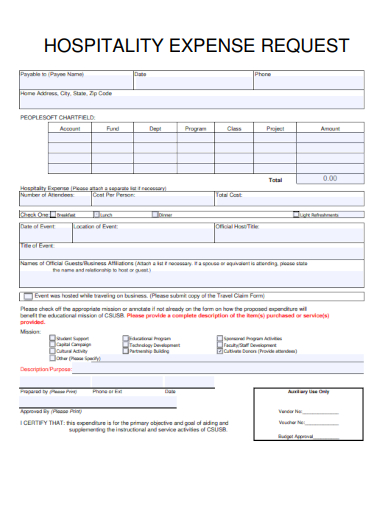 sample hospitality expense request form template