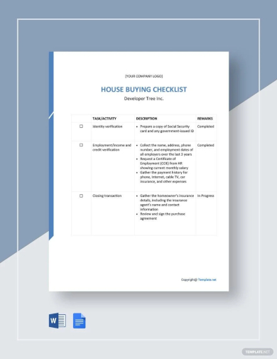 sample house buying checklist template