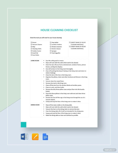 sample house cleaning checklist template
