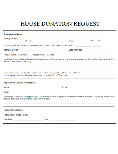 sample house donation request template