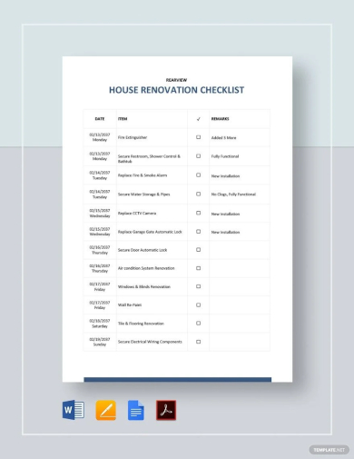 sample house renovation checklist template