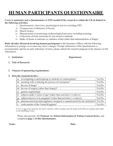 sample human participant questionnaire template