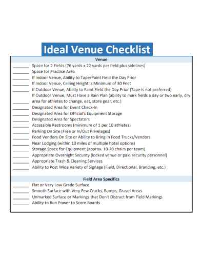 sample ideal venue checklist template