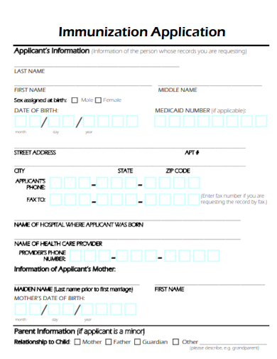 sample immunization application form template