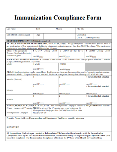 sample immunization compliance form template