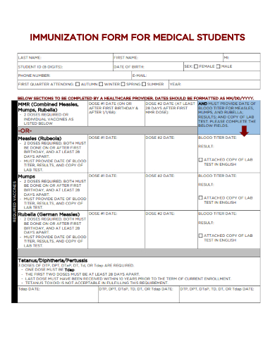 sample immunization form for students template