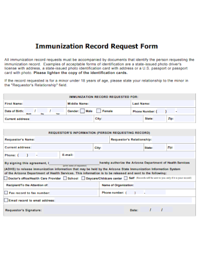 sample immunization record request form template