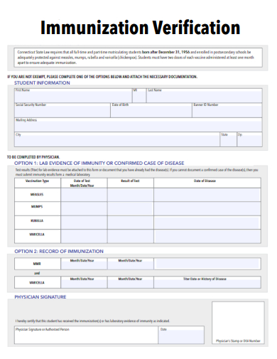 sample immunization verification form template
